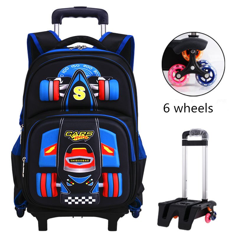 Three Dimensional Car Print Trolley School Bag