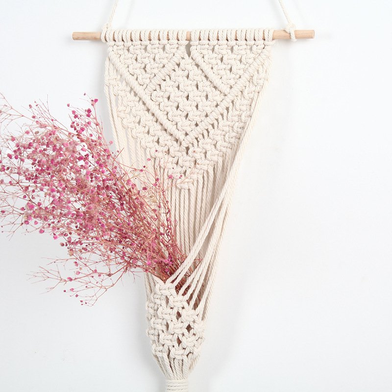 Artisan Hanging Woven Cotton Net Flower Basket - Handcrafted Elegance