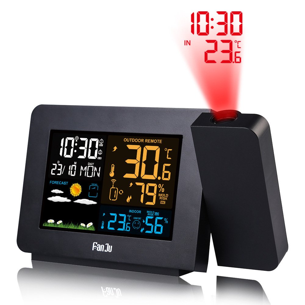 Multifunction Projection Clock - Indoor/Outdoor Monitoring, Weather Forecast