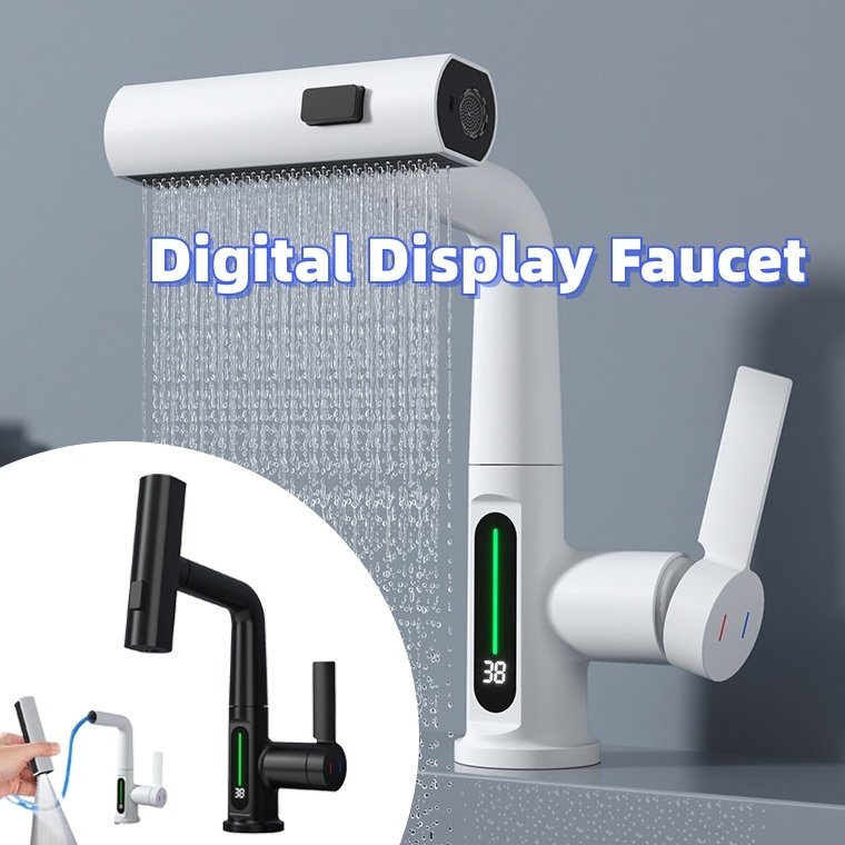 LED Display Faucet - 3-in-1 Swivel Waterfall Tap