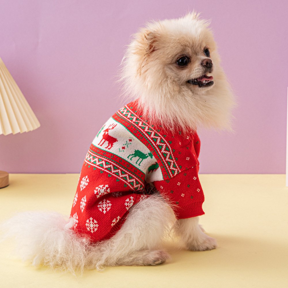 Christmas-Themed Red Dog Sweater