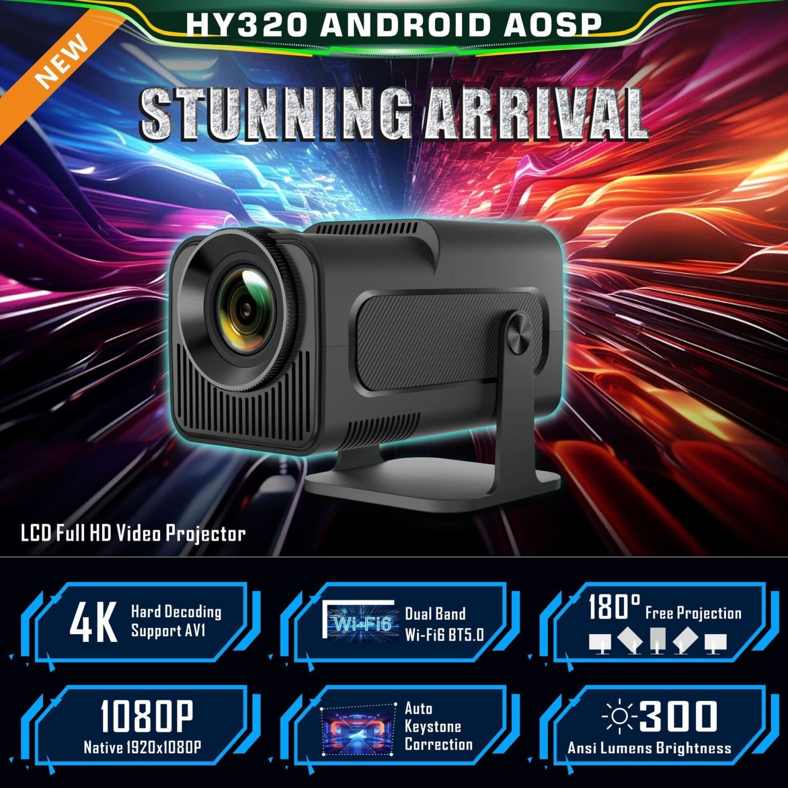 Portable Android Projector - 1080P Full HD, Wi-Fi and Bluetooth