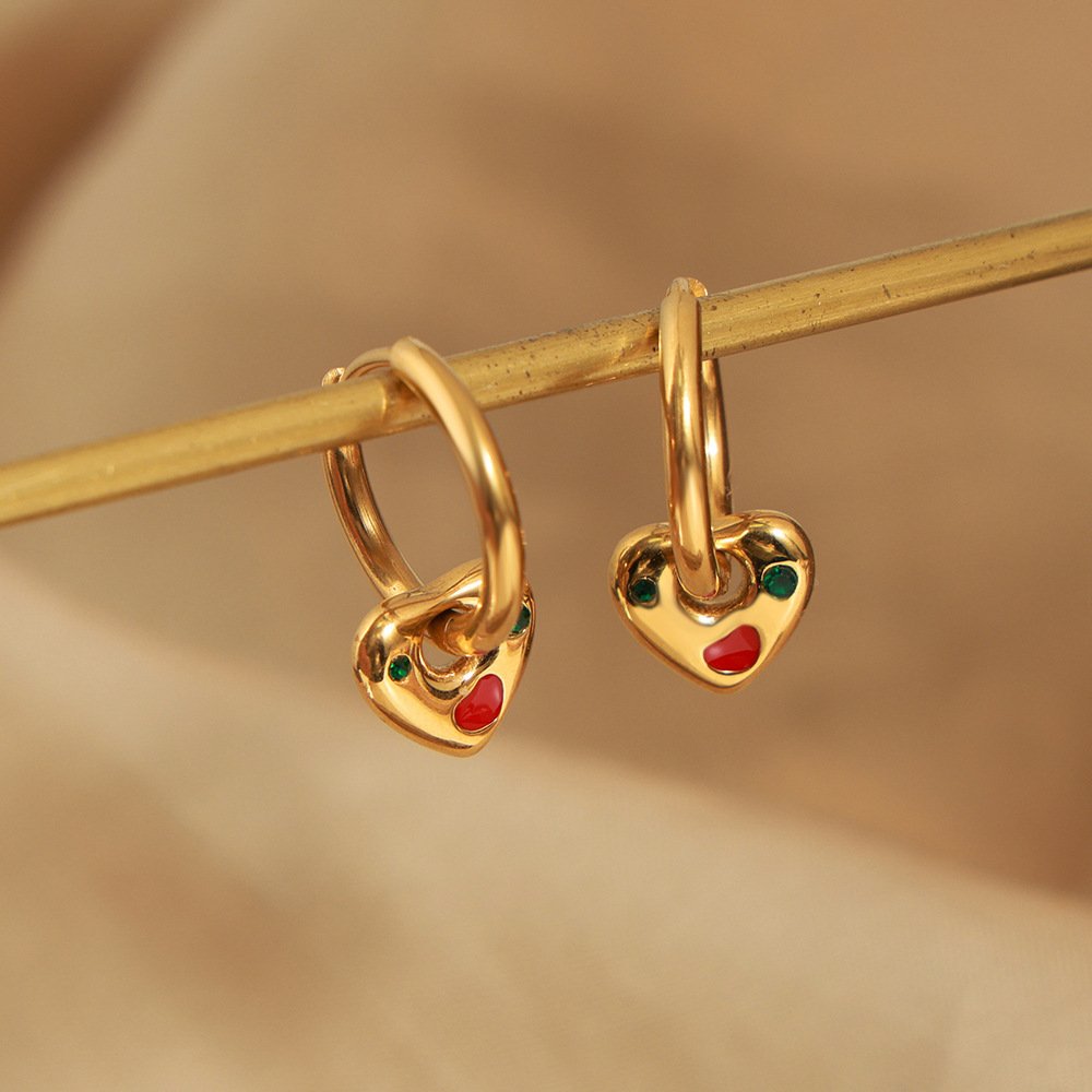 Fashion Design Titanium Steel 18K Gold Plating Heart-shaped Enamel