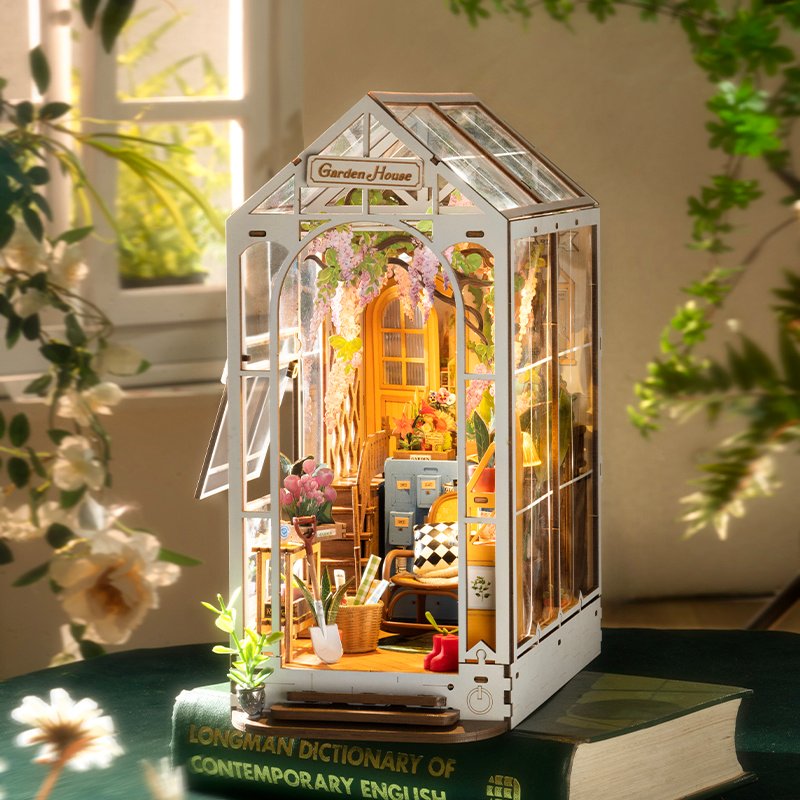 Robotime Rolife DIY Garden House Book Nook Bookshelf Insert - Miniature Dollhouse Kit