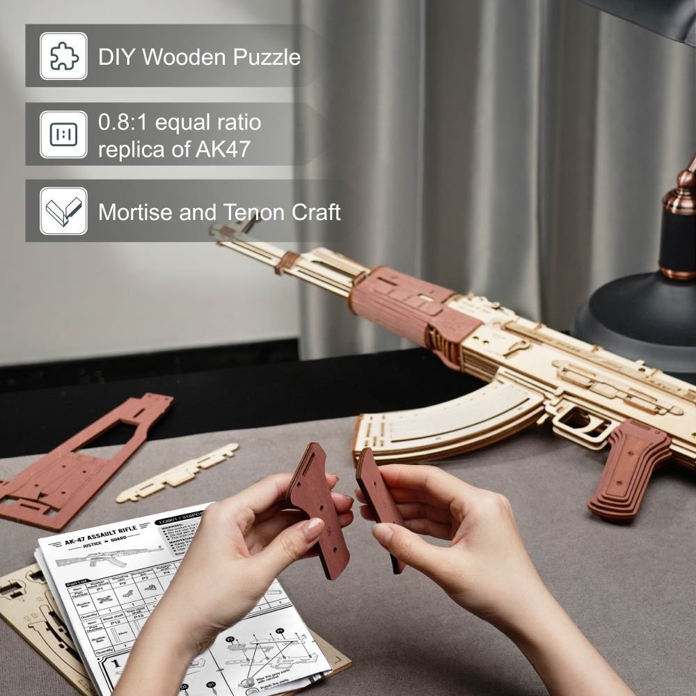 Robotime ROKR Justice Guard AK-47 3D Wooden Puzzle - A Realistic Replica