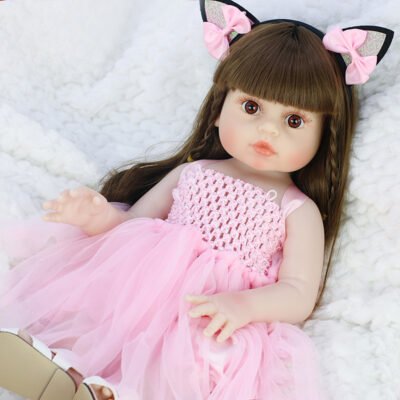 Reborn Baby Doll with Long Brown Hair