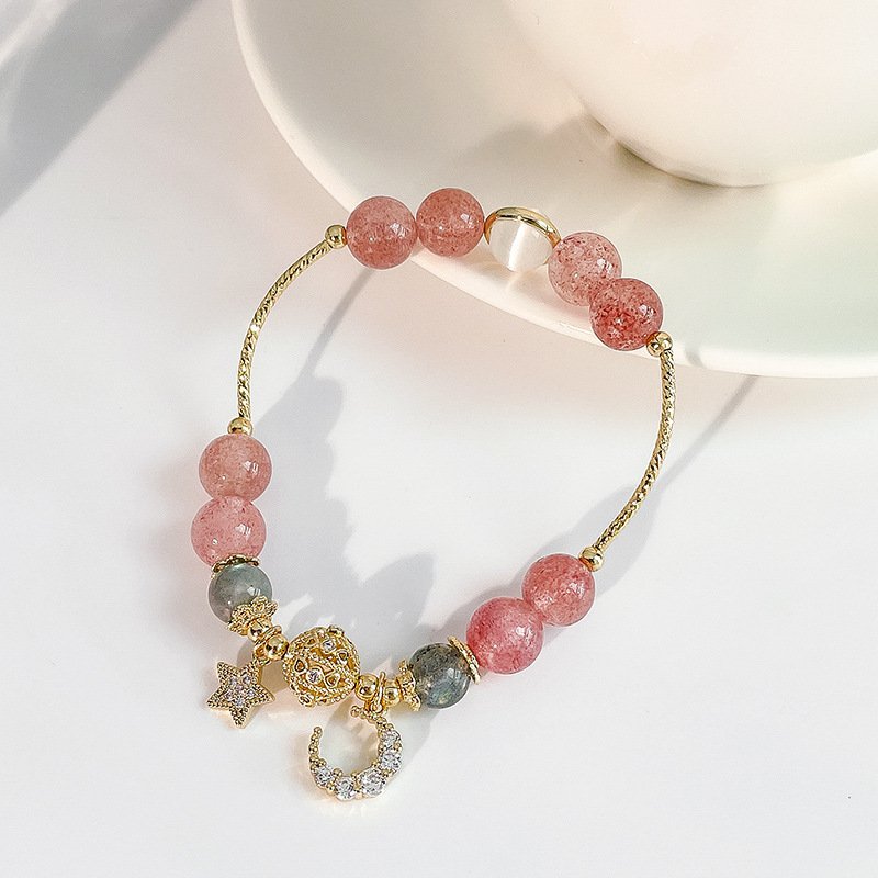 Natural Stone Star And Moon Strawberry Crystal Bracelet Women