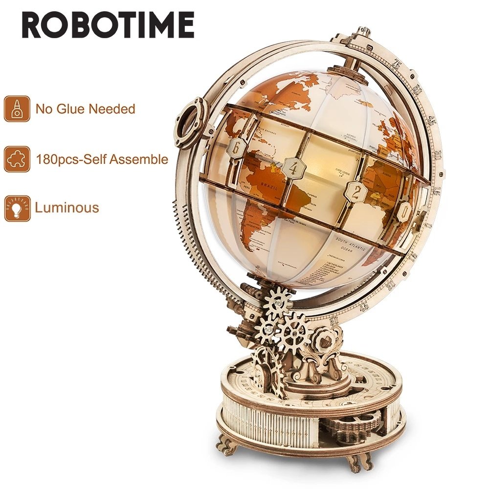 Luminous 3D Wooden Globe Puzzle - DIY Model Kit