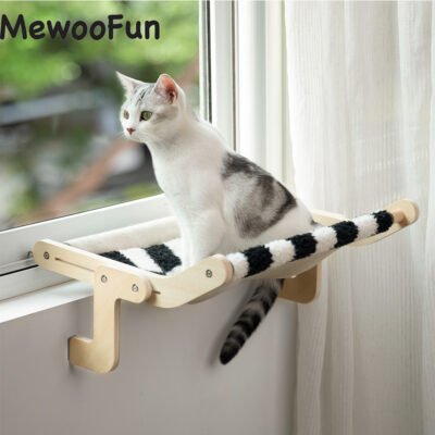 Robotime MEWOOFUN Cat Window Perch - Cozy Window Seat for Cats with Adjustable Legs