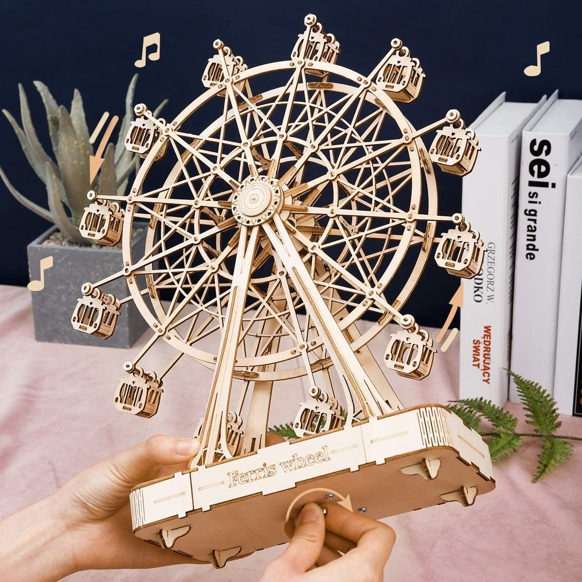 Robotime Rolife Ferris Wheel 3D Wooden Puzzle Music Box - Vintage Amusement Park Charm