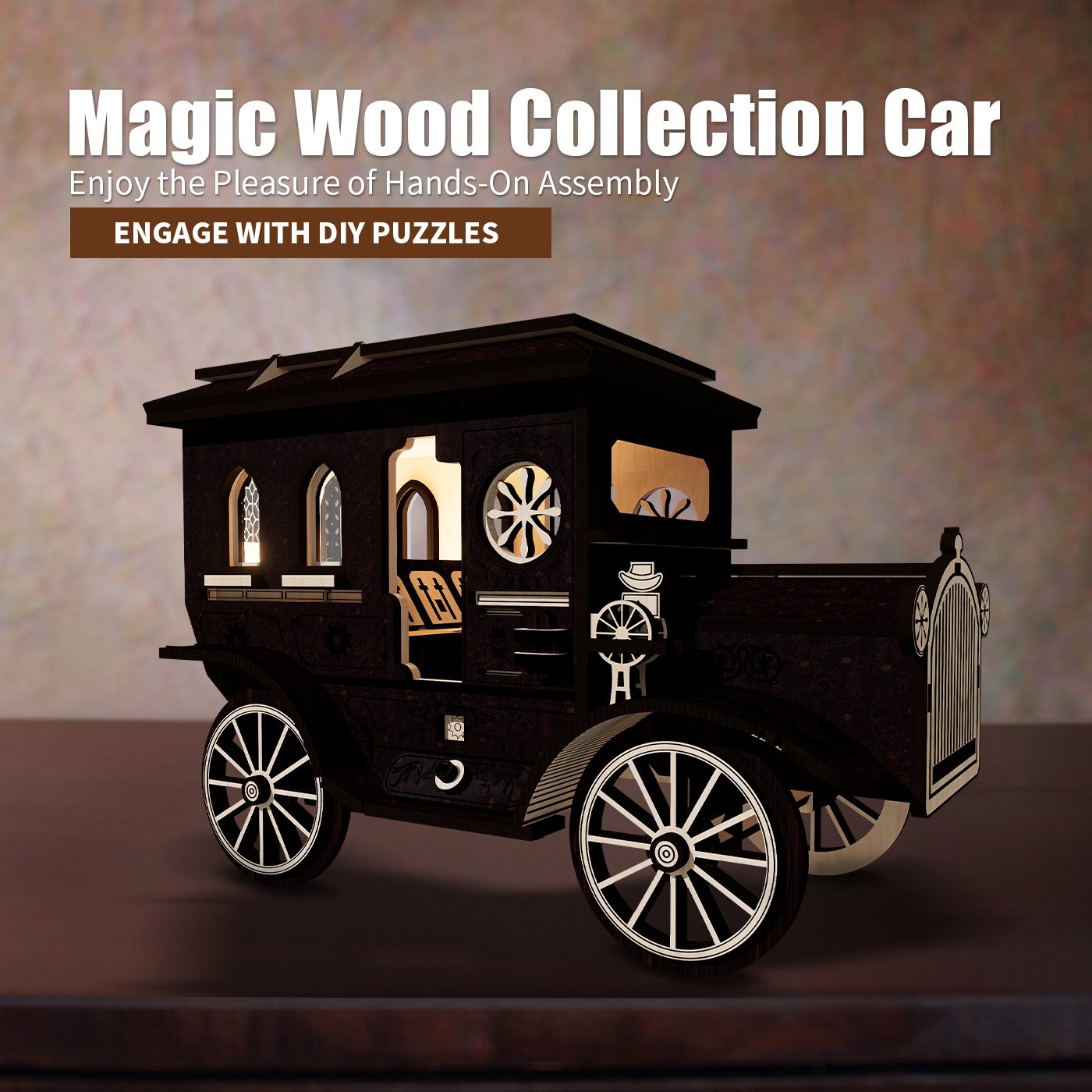 Worive Magic Wood 1900 Car - A Vintage DIY 3D Wooden Puzzle