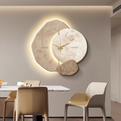 Unique Stone-Effect Wall Clock with LED Backlight - Modern Home Decor