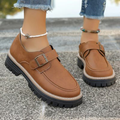 Women's Buckle Loafers - Stylish and Comfortable Platform Shoes