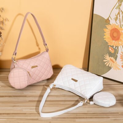 Diamond Quilted Shoulder Bag with Detachable Coin Purse