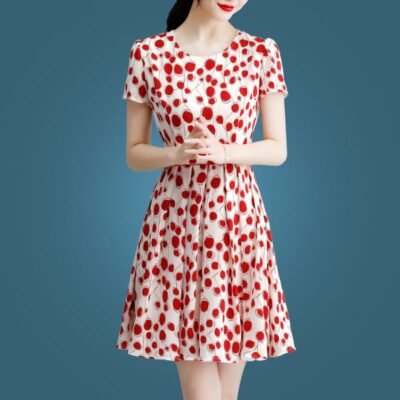Women's Floral Print A-Line Dress - Lightweight Pleated Summer Dress