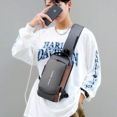 Motorcycle Chest Bag with Password Lock - Waterproof Anti-Theft PU Leather
