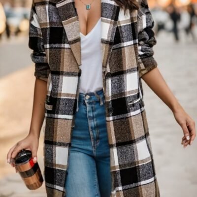 Women's Classic Plaid Longline Shacket - Versatile Layering Jacket