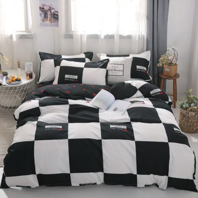 4-Piece Polyester Bedding Set - Geometric, Checkered, or Stripe Design