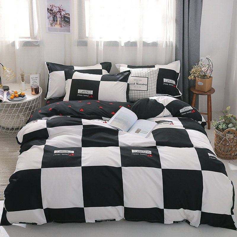 4-Piece Polyester Bedding Set - Geometric, Checkered, or Stripe Design