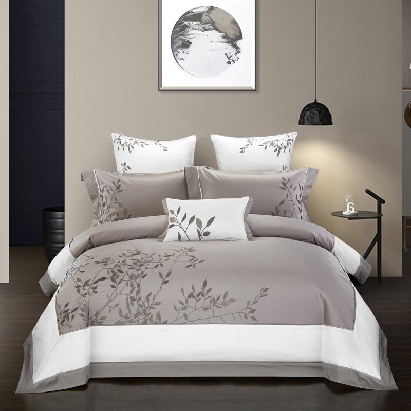 Pure Cotton 4-Piece Bedding Set - Luxury Satin Weave with Embroidery