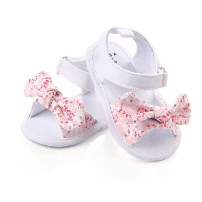 Floral Bow White Baby Girl Sandals with Adjustable Ankle Strap