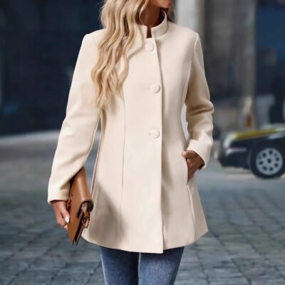 Women's Stand Collar Button Front Coat - Euro American Style
