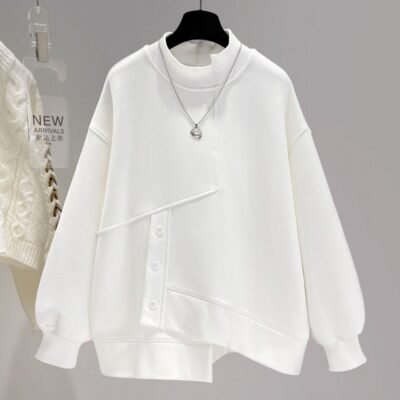 Women's Mock Neck Asymmetrical Button Sweatshirt