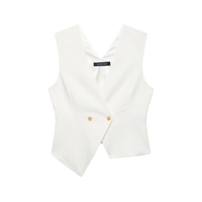 Women's Asymmetrical Double-Breasted Vest - Modern White