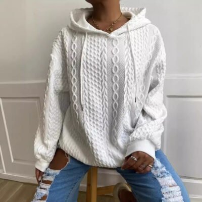 Women's Cable Knit Hoodie Pullover - Textured Sweater