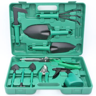 10-Piece Garden Tool Set with Case - Pruning Shears, Trowels and Rake