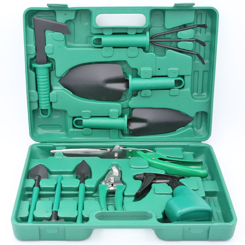 10-Piece Garden Tool Set with Case - Pruning Shears, Trowels and Rake