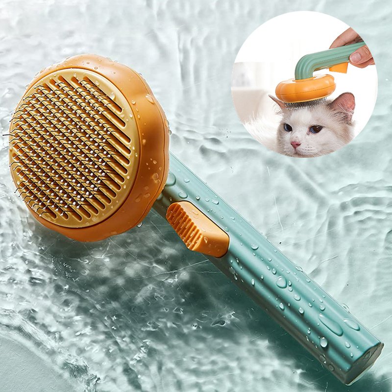 Pet Self-Cleaning Grooming Comb with 140° Curved Steel Bristles