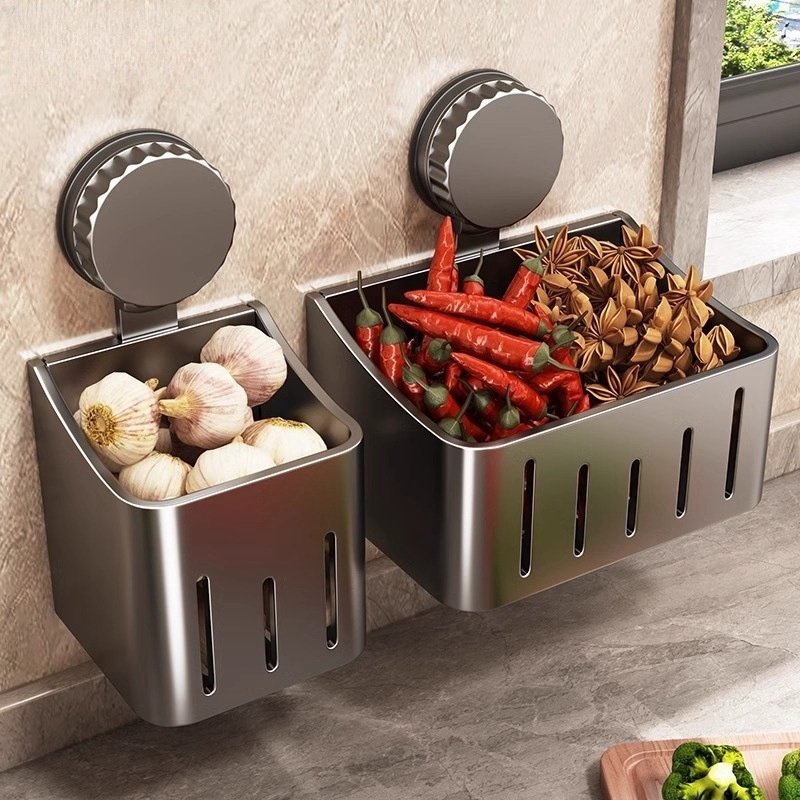Suction Cup Kitchen Storage Rack for Onions, Ginger, Garlic and Eggs