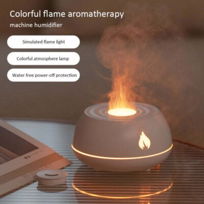 Flame Aromatherapy Humidifier with 7-Color Ambient Light and Auto-Shutoff