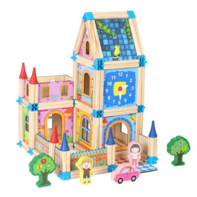 Interactive Wooden Puzzle Playhouse and Castle Set for Kids Ages 3+