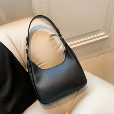 Minimalist Baguette Shoulder Bag - Chic Hobo Handbag in Black and White
