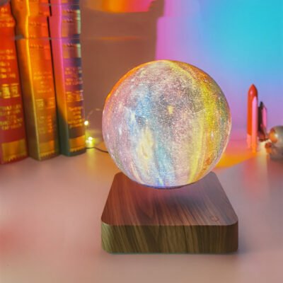 Floating 3D Galaxy Moon Lamp – Elegant Rotating Space-Saving Light
