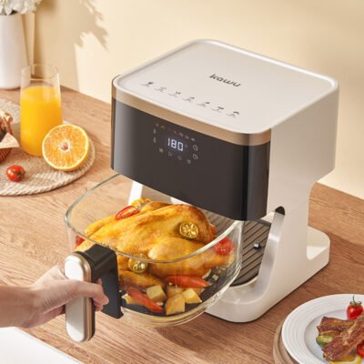 Kawu 4.5L Glass Basket Digital Air Fryer – Panoramic View Cooking