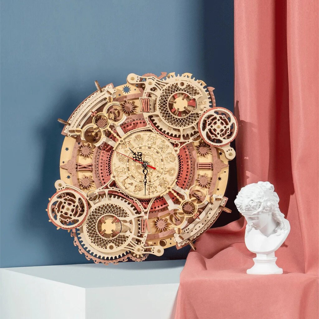 ROKR Zodiac Mechanical Wall Clock – Vintage Wooden DIY Timepiece